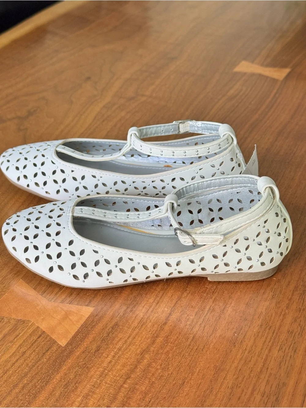 MIA White Laser-Cut T‑Strap Girls' Dress Flats
